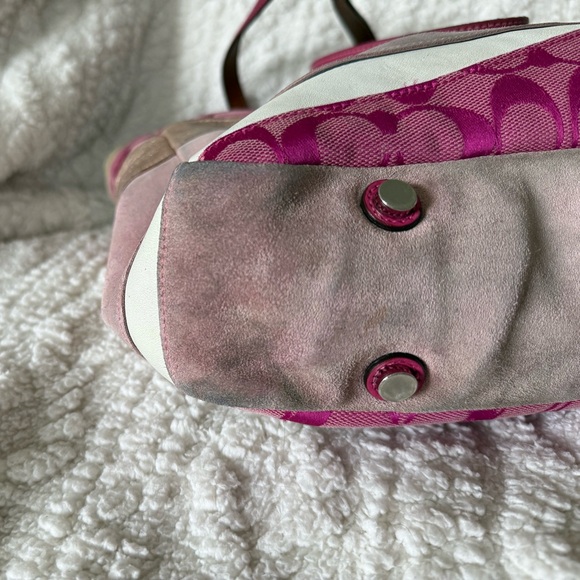 Rare Vintage Coach Pink Wave Limited Edition Patchwork Suede Large Gallery Tote - Picture 4 of 16